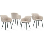 Goeurvant Sillas de comedor minimalistas con asiento ancho y reposabrazos ergonómicos, combinación de confort y elegancia - Juego de 4 - Beige