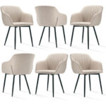 Goeurvant Sillas de comedor minimalistas con asiento ancho y reposabrazos ergonómicos, combinación de confort y elegancia - Juego de 6 - Beige